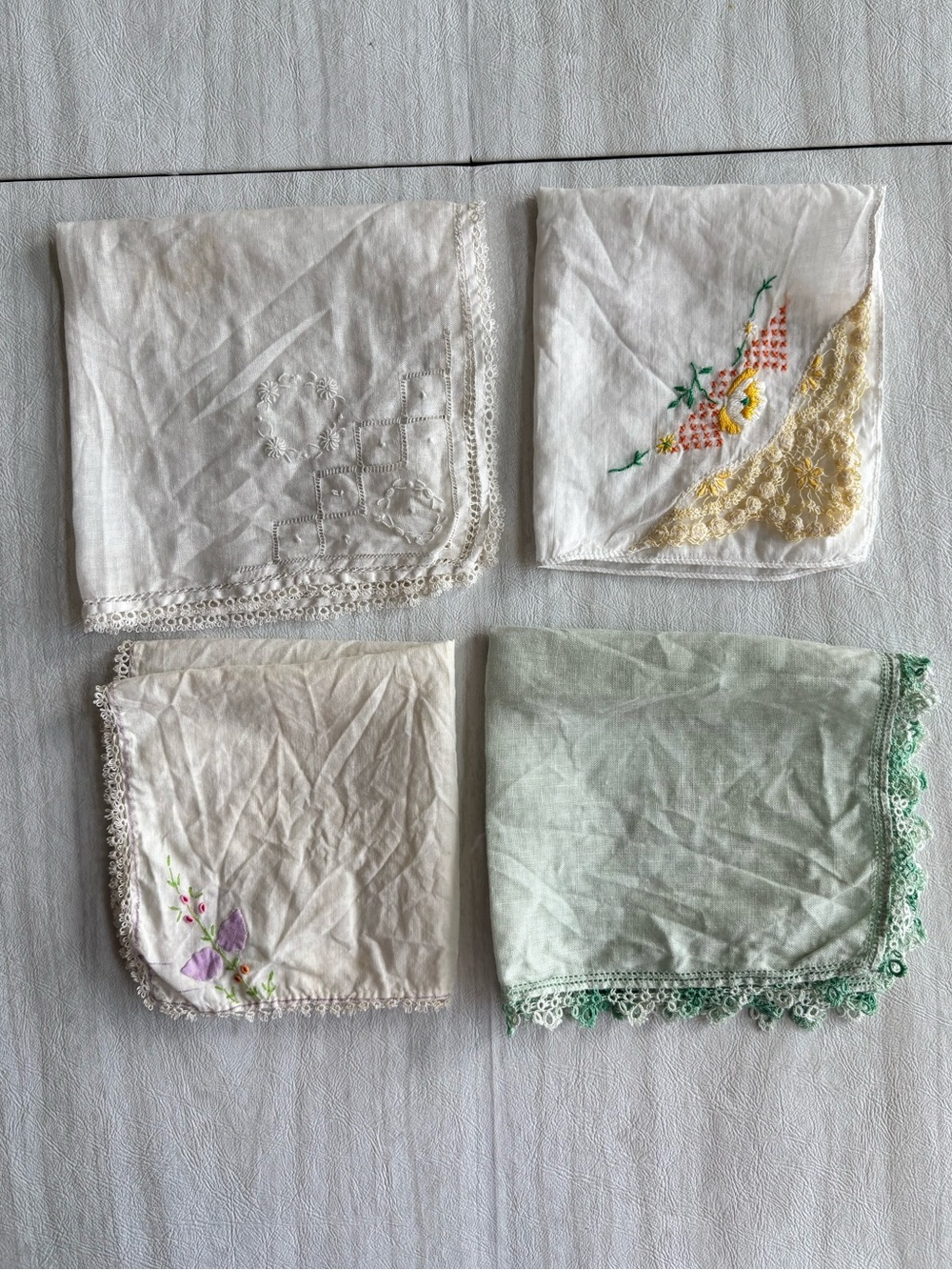 Vintage Embroidered Handkerchief Lot of 7 Floral Lace White Linen Cotton - Picture 2 of 16
